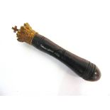 A 19TH CENTURY TIPSTAFF the turned wood shaft with a cast gilt brass crown finial, overall 16cm