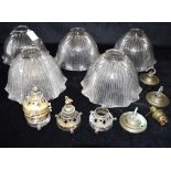 FIVE HOLOPHANE GLASS LAMP SHADES each moulded to collar 'HOLOPHANE PATD 1909 NO. 20222 E 75'
