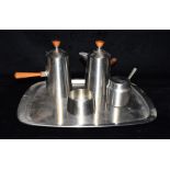 ROBERT WELCH FOR OLD HALL: a four piece stainless steel 'campden' coffee set on tray Condition