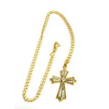 A MARKED 18KT YELLOW AND WHITE METAL FANCY CROSS PENDANT PIECE and stamped 18ct yellow metal