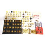 MILITARIA - ASSORTED BUTTONS brass, staybrite and other; together with three belt buckles; a cap