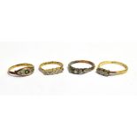 FOUR VINTAGE 18CT GOLD, PLATINUM AND DIAMOND DRESS RINGS Ring sizes I ½ , L ¾ , M ¼ , Q ½ , weight