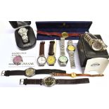 A COLLECTION OF WATCHES a gent's and ladies Martin Revue, cased Fossil, cased Pulsar, Seiko x7