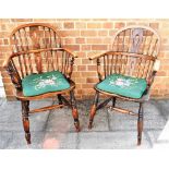 A PAIR OF ASH AND ELM SMOKERS BOW ARMCHAIRS