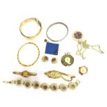 A COLLECTION OF VINTAGE JEWELLERY AND WATCHES To include a marked 9ct metal core bangle with