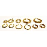 A COLLECTION OF EARRINGS To include a pair of marked 375 hoop earrings, diameter 3.5cm, weight 5.4g,