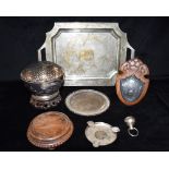 A COLLECTION OF CHINESE WHITE METAL AND METAL to include a white metal posy bowl on wooden base