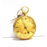 AN 18CT GOLD CASED EDWARDIAN OPEN FACED POCKET WATCH Key wound, the watch with floral gilt dial,