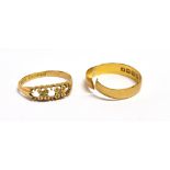 TWO GOLD RINGS A/F A 22ct gold ring weight 2.75g, an 18ct gold weight 2g, no condition report