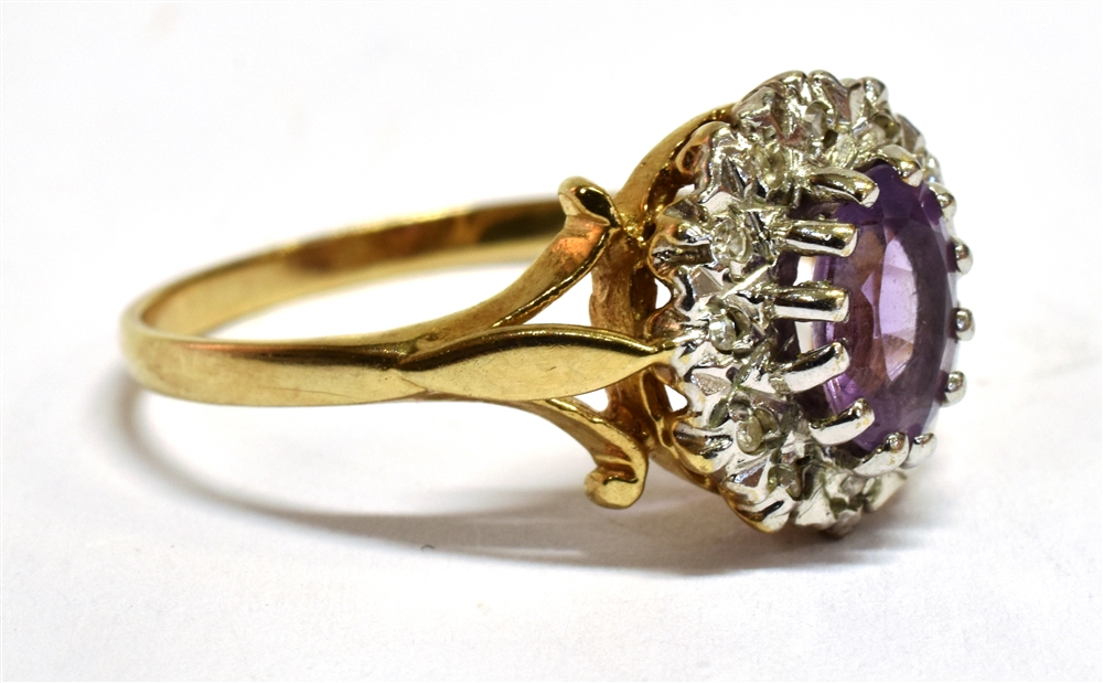 A PURPLE ALMANDINE AND WHITE SAPPHIRE CLUSTER RING cluster measurement 1 x 1cm, shank hallmarked, - Image 2 of 5