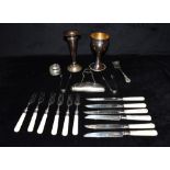 A COLLECTION OF SILVER AND EPNS To include silver bladed knives and forks, a silver weighted
