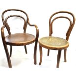 A CHILDS BENTWOOD ARMCHAIR and a bentwood dining chair