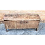 A SIX PLANK COFFER the top with chip carved decoration, 106cm wide 32cm deep 45cm high