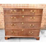A GEORGE III MAHOGANY CHEST OF FOUR LONG GRADUATED DRAWERS on bracket feet, 108cm wide 56cm deep