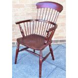 A STICKBACK WINDSOR CHAIR on H-shape stretcher base Condition Report : old worm, especially on