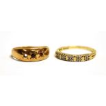 TWO RINGS A marked DIA 12pts yellow and white metal thin band dress ring, size S, weight 2.2g,