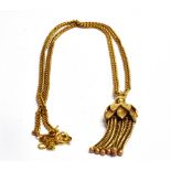 A STAMPED 375 PENDANT TASSEL AND CHAIN pendant length including bale 3.5cm, chain length 40cm,