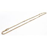 A YELLOW METAL WATCH CHAIN length 54cm, weight 10.5grams, fitted with a lobster clasp,