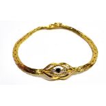 A 9CT GOLD, GEM SET SNAKE CHAIN BRACELET the bracelet centrally set with two small white