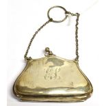 A SILVER PURSE The purse fitted with a metal chain, of plain form with monogrammed initial,