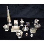 A COLLECTION OF SILVER WHITE METAL AND EPNS To include a cigarette case, compact on metal chain,