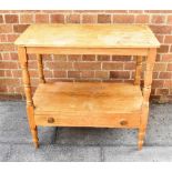 A PINE WASHSTAND on turned uprights, drawer to base, 77cm x 40cm, 73cm high