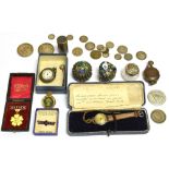 A COLLECTION OF ITEMS to include a ladies silver open faced pocket watch, collectables and trinket