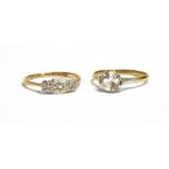 TWO 9CT GOLD RINGS a 9ct gold platinum and diamond accented dress ring, size P, weight 1.6grams, a