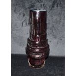 AN AUBERGINE ART GLASS VASE in the manner of Whitefriars 'Hoop' vase, 30cm high Condition Report :