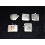 A COLLECTION OF FIVE HALLMARKED SILVER VESTA CASES to include a Mappin & Webb with an inscription
