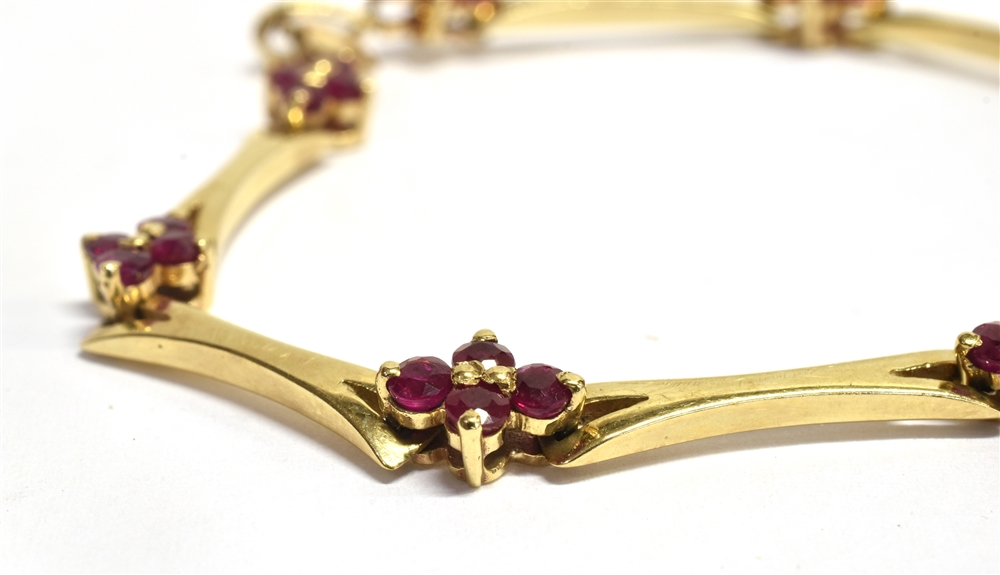A RUBY SET YELLOW METAL BRACELET Clasp with worn markings, length 17.5cm, weight 9.2g approx. - Image 2 of 3