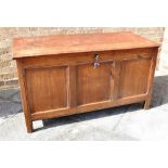 A PANELLED OAK COFFER 126cm wide 59cm deep 68cm high Condition Report : signs of age, but no major