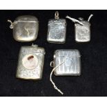 A COLLECTION OF FOUR SILVER VESTAS together with an EPNS vesta case featuring a portrait miniature