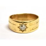 AN 18CT GOLD OLD CUT DIAMOND STAR SET WIDE BAND RING The old cut diamond measuring approx. 0.4cm