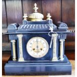 A VICTORIAN ARCHITECTURAL GILT METAL MOUNTED SLATE MANTLE CLOCK the 8-day French movement striking