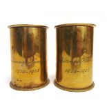MILITARIA - TWO CHINESE TRENCH ART BRASS ARTILLERY SHELL CASES each engraved 'Chekiang-Kiangsi /