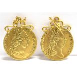 A PAIR OF GILT SPADE GUINEA GAMING TOKEN EARRINGS