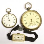 THREE ANONYMOUS WATCHES An open faced pocket watch with white metal rear case, measurement 5.1cm,