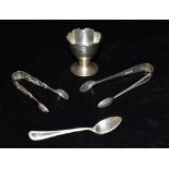 A COLLECTION OF SILVER comprising a silver egg cup with fluted rim, hallmarked for Birmingham date