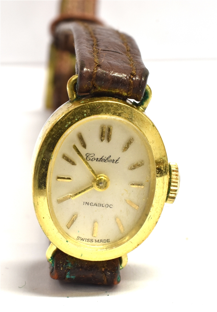 A VINTAGE CORTIBERT SWISS MADE INCABLOC WATCH the rear case marked gold plated, stainless steel back