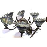 A LARGE TIFFANY STYLE LEADED AND STAINED GLASS SIX LIGHT CEILING LIGHT FITTING 82cm diameter