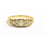 AN OLD CUT DIAMOND, SEVEN STONE BOAT RING the diamonds of various sizes with the central diamond