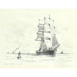 SAMUEL JOHN MILTON BROWN (1873-1965) Sailing vessel in full sail Pencil Signed 'Sam J M Brown' lower