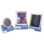 THREE BOXED CARRS SILVERWARE PICTURE FRAMES 1)Plain form, hallmarked for Birmingham 1996, maker