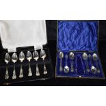 TWO CASES OF SILVER FLATWARE comprising cased set of 6 silver, thread and shell grapefruit spoons