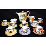 A LIMITED EDITION WEDGWOOD/CLARICE CLIFF EIGHT SETTING COFFEE SERVICE in the 'Cornwall' pattern, the