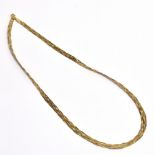 A 9KT TRI COLOURED GOLD COLLAR NECKLACE the plaited necklace approx 1cm wide and 42cm in length,