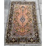 A CREAM GROUND SILK RUG (signed), 112cm x 175cm Condition Report : fine quality, but one area of