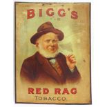 A BIGG'S RED RAG TOBACCO SHOWCARD featuring a whiskered gentleman smoking a long clay pipe, 51cm x
