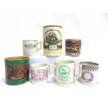 SEVEN ASSORTED LATE 19TH & EARLY 20TH CENTURY MUGS comprising a tall frog mug, with transfer-printed